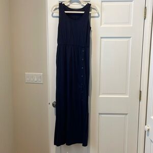 Garnet Hill navy scoop neck elastic waist sleeveless maxi dress